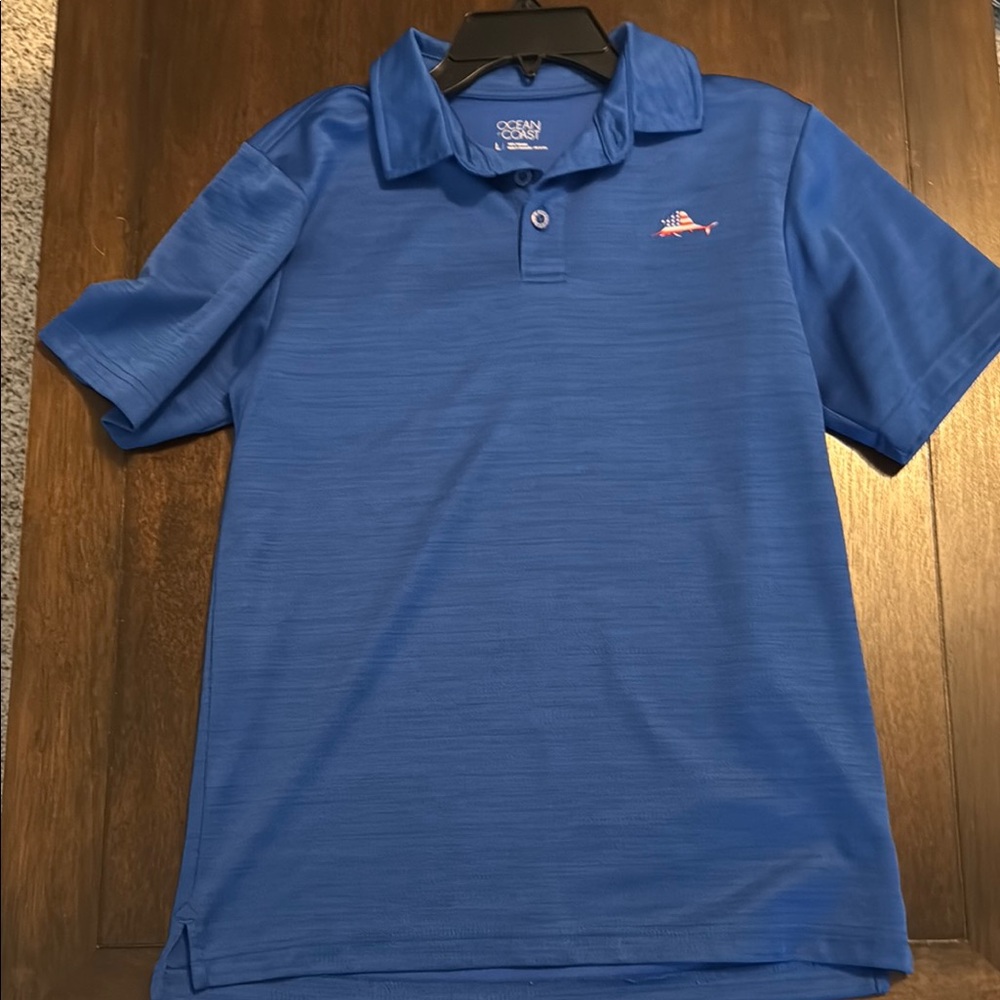 Blue Polo Shirt with Subtle Texture and Performance Material
